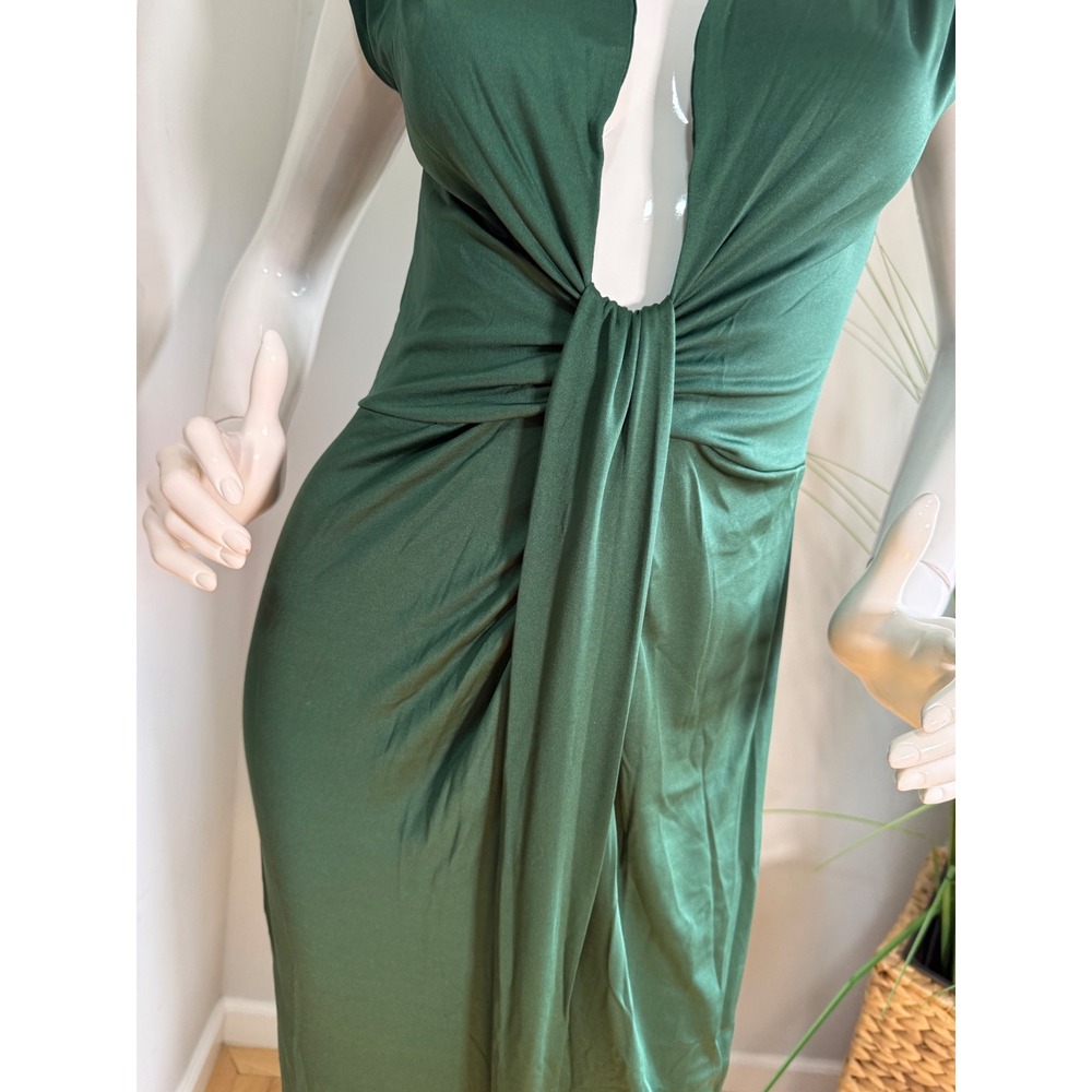 Micas Green Midi Dress Plunge Sleeveless Ruched Bodycon Party Cocktail Dress Xl - Picture 8 of 12